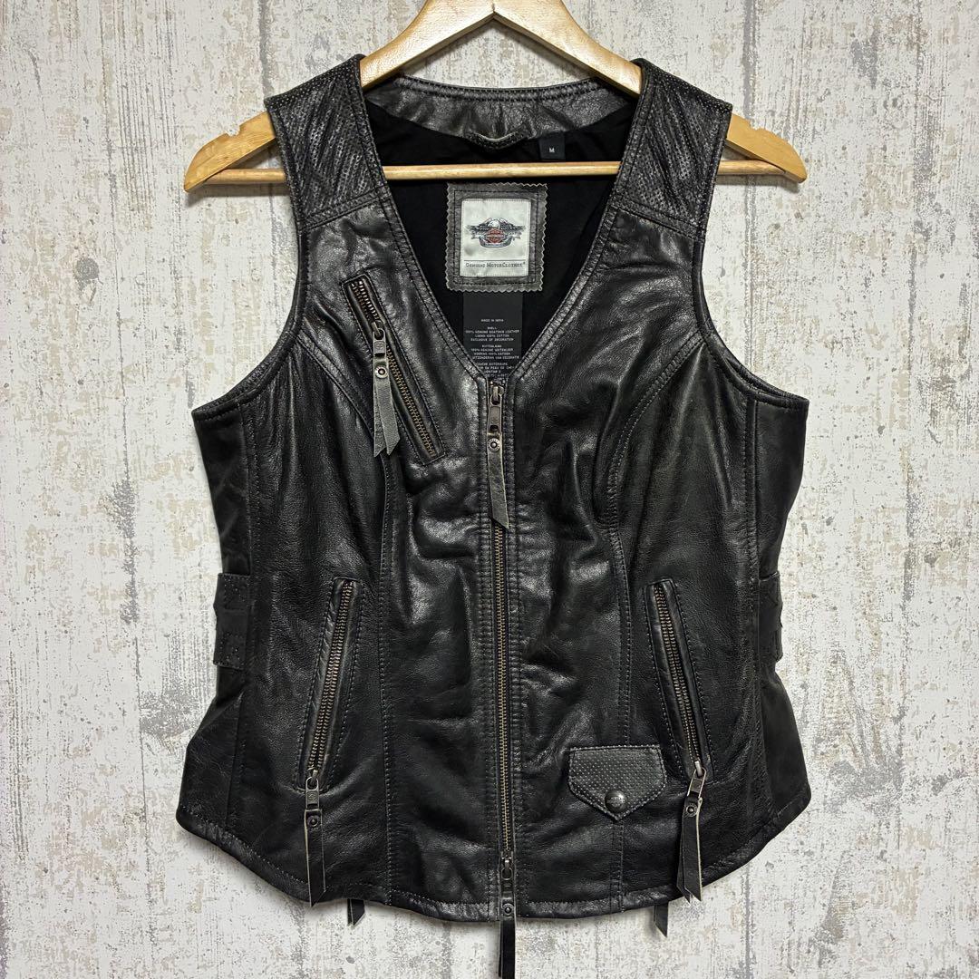 貴重】Harley-Davidson ベスト ゴートレザー 黒 グレー M - メルカリ
