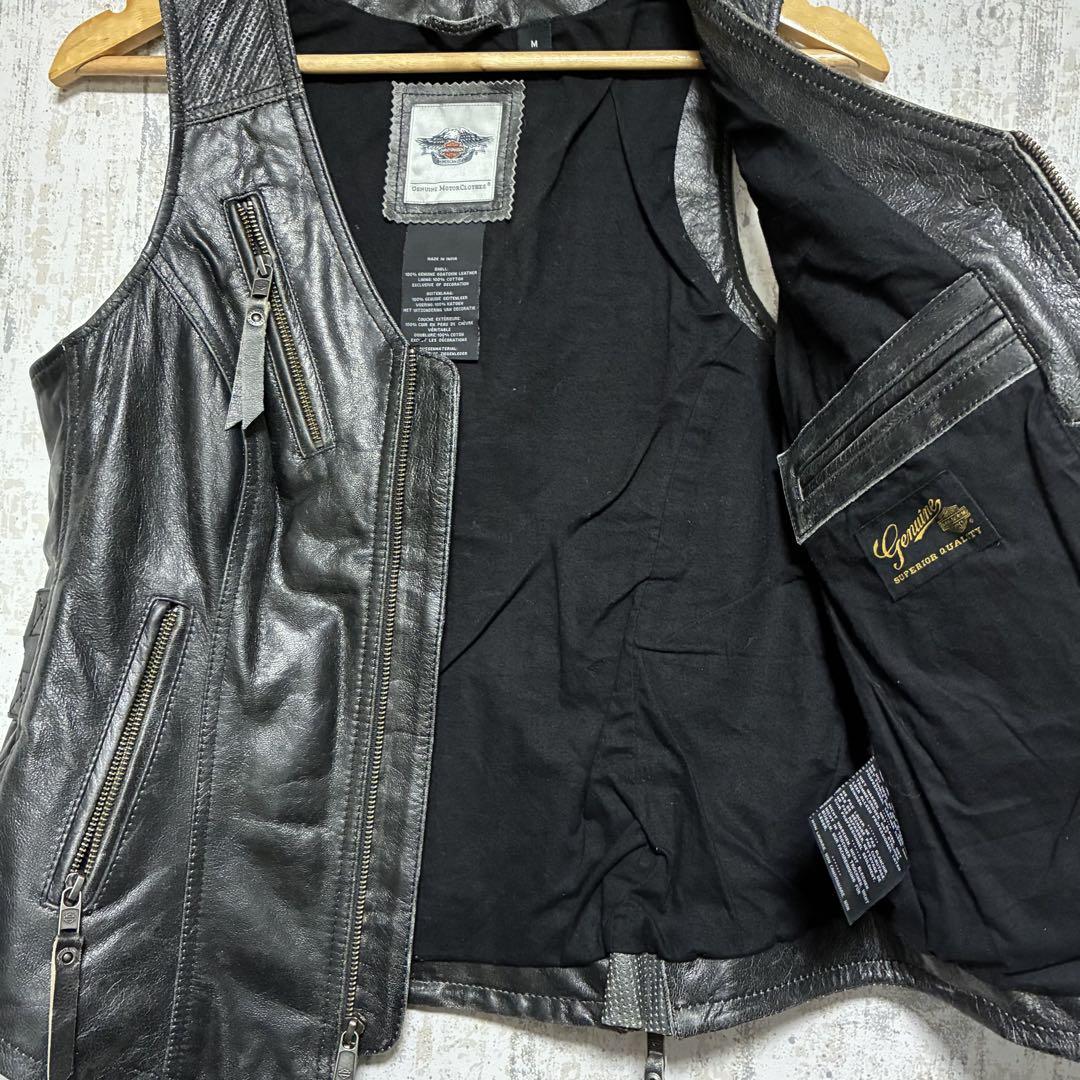 【貴重】Harley-Davidson ベスト ゴートレザー 黒 グレー M 貴重】Harley-Davidson ベスト ゴートレザー 黒 グレー M バイク