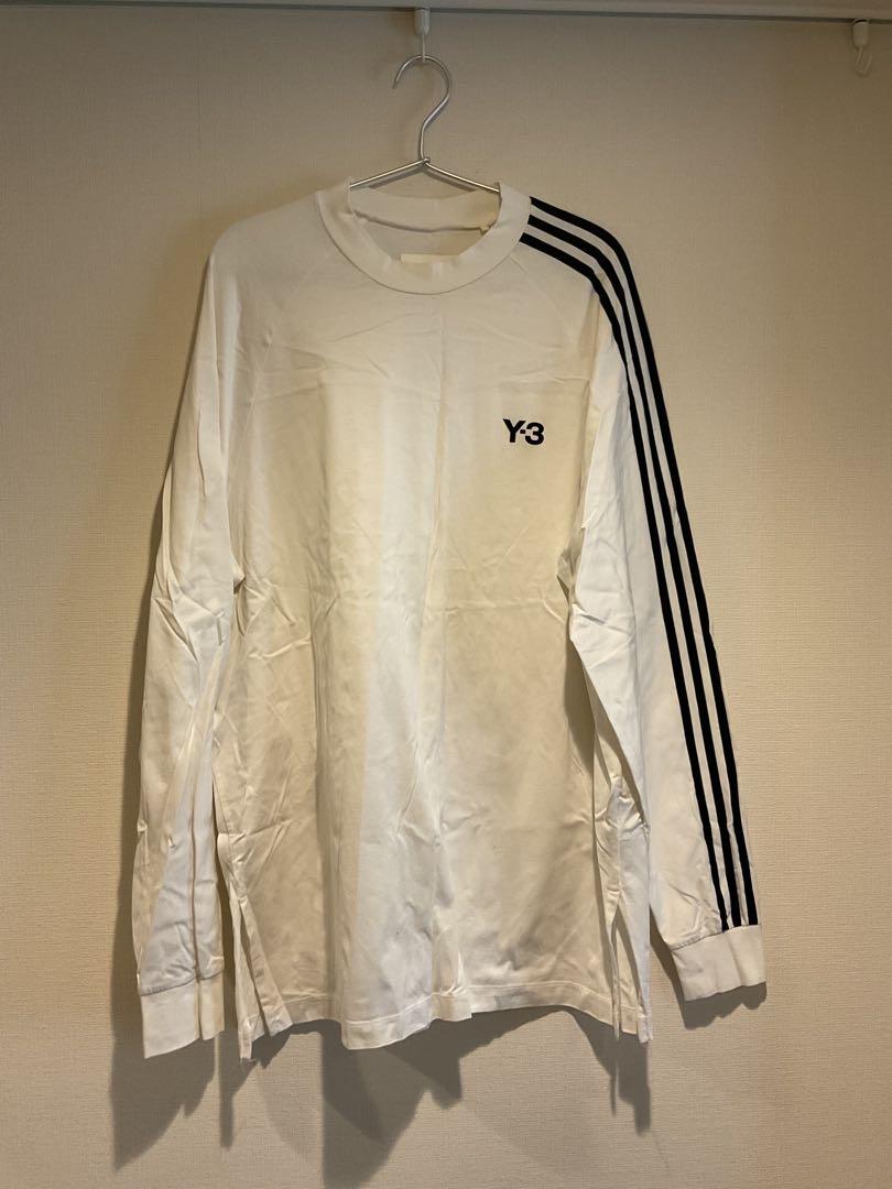 新品！Y-3 ホワイト 長袖カットソーS Y-3 ホワイト 長袖カットソー 3本ライン YOHJI YAMAMOTO M