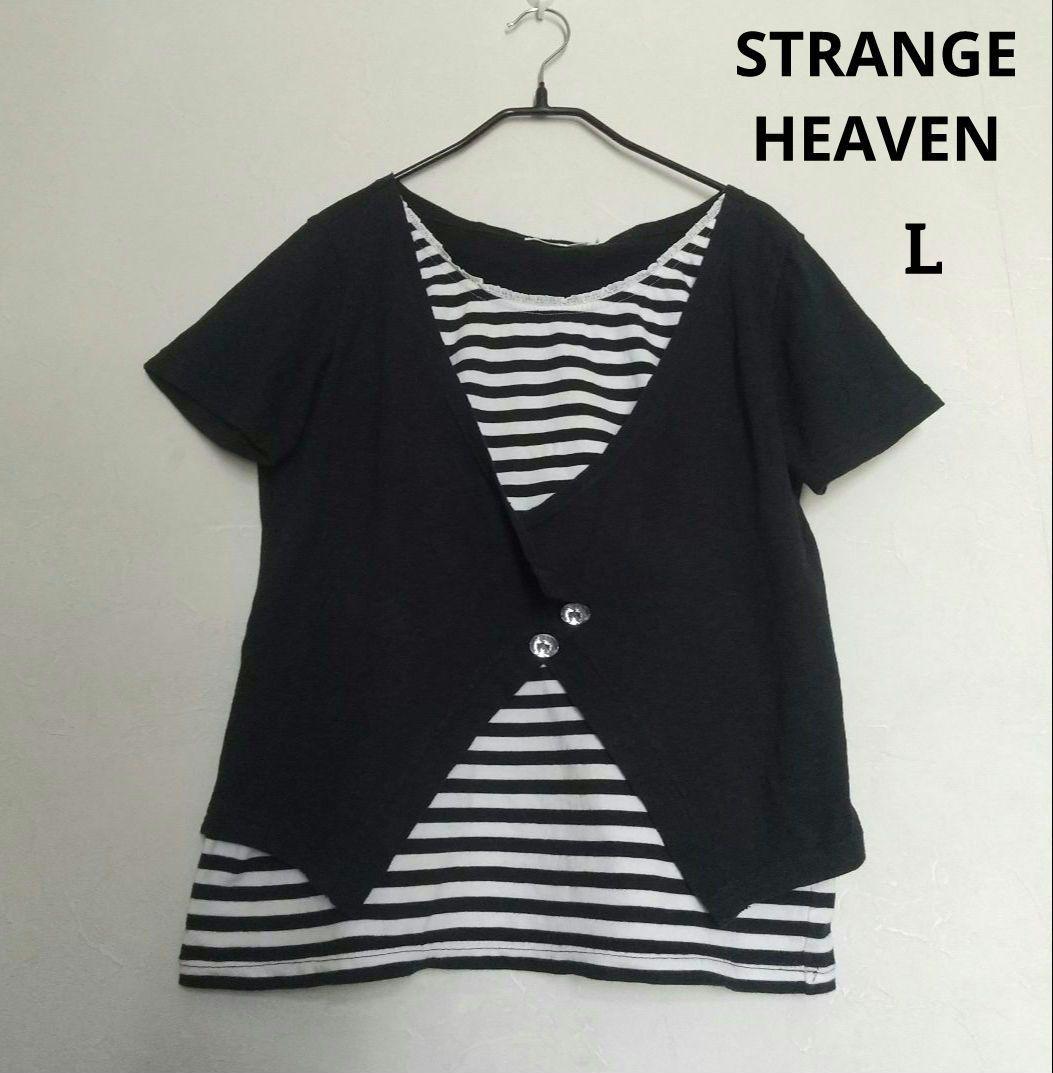 STRANGEHEAVEN 黒と白ボーダー柄 重ね着風 トップス 半袖 - メルカリ
