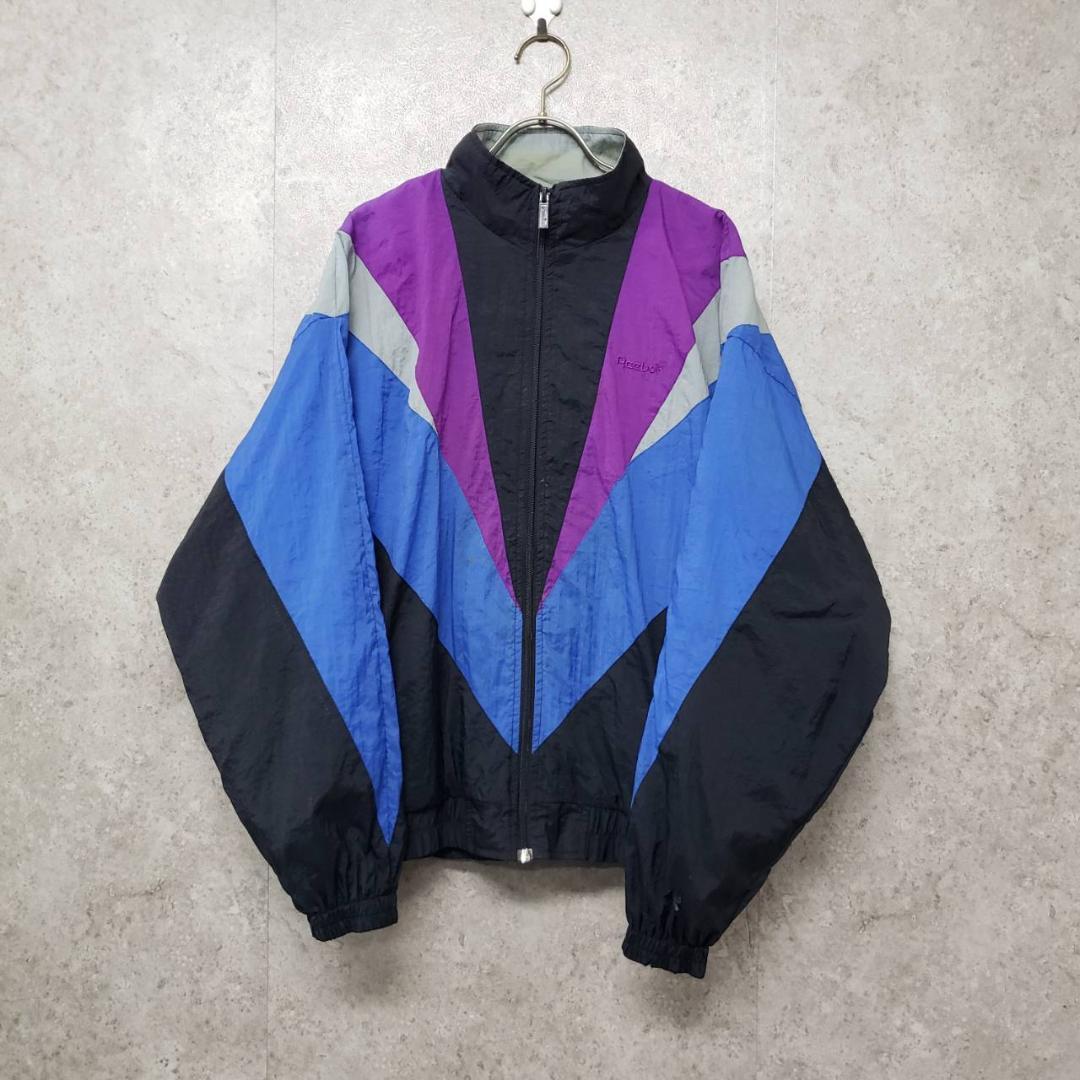 古着 リーボック ナイロンジャケット 刺繍ロゴ マルチカラー 90s