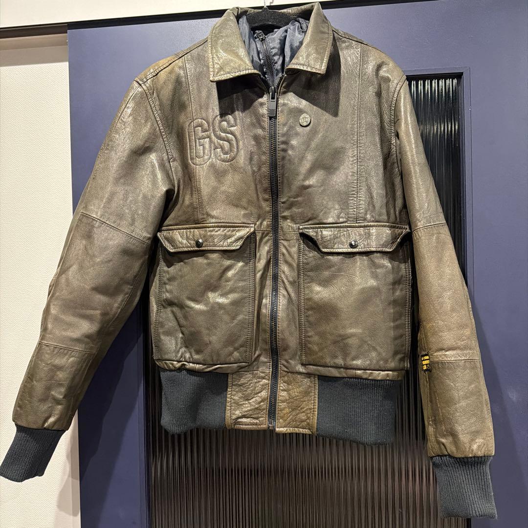G-STAR GS刺繍レザージャケット ヴィンテージS G-STAR