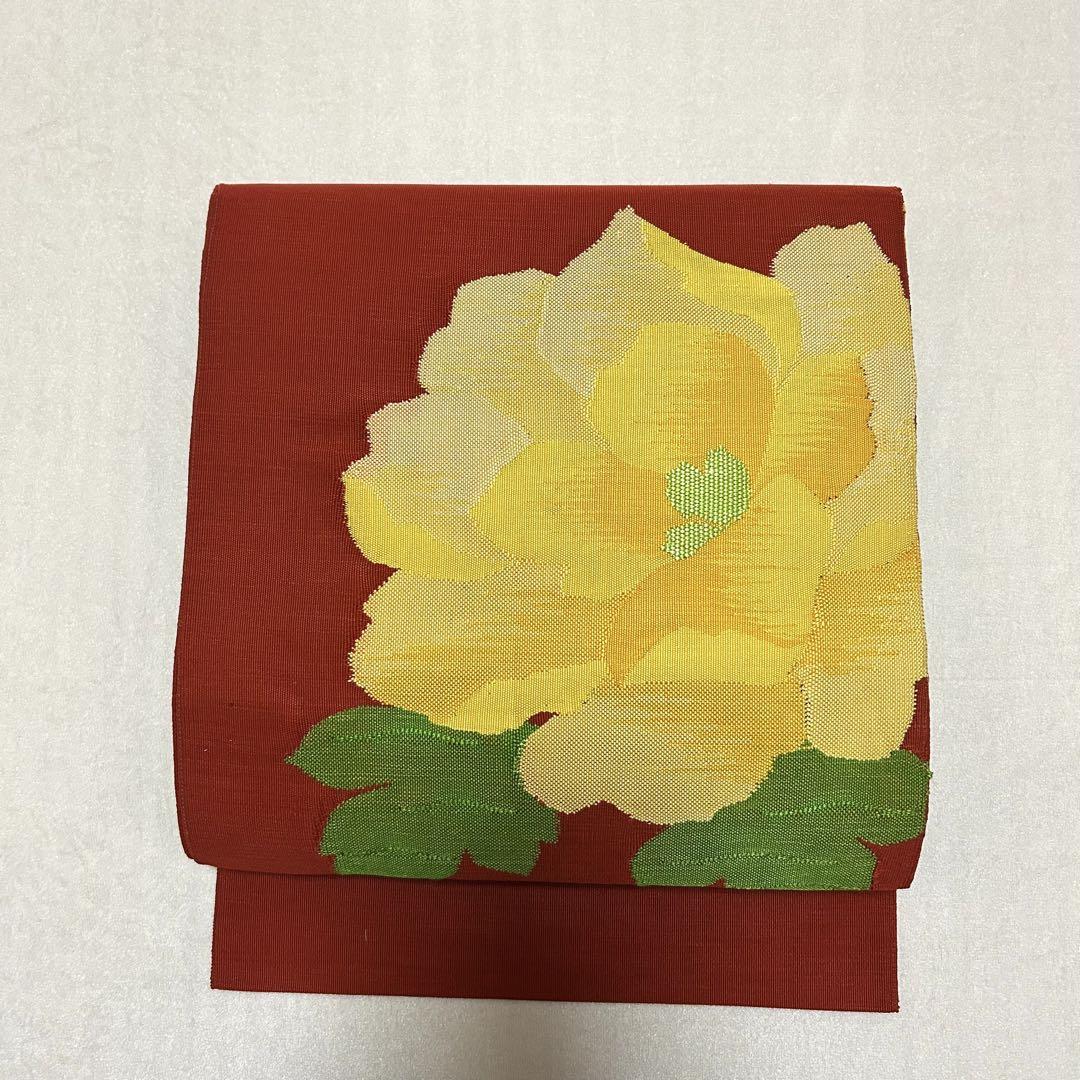 未着用 綴れ織 牡丹 花模様 名古屋帯 松葉仕立て 着物 035a p