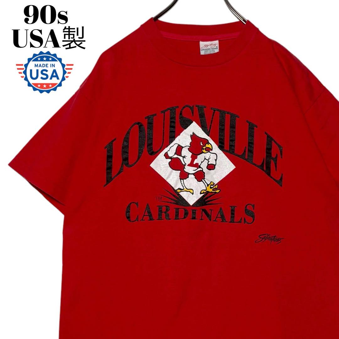 90s USA製 カレッジTシャツ 赤 L ルイビル大学カージナルスtシャツ