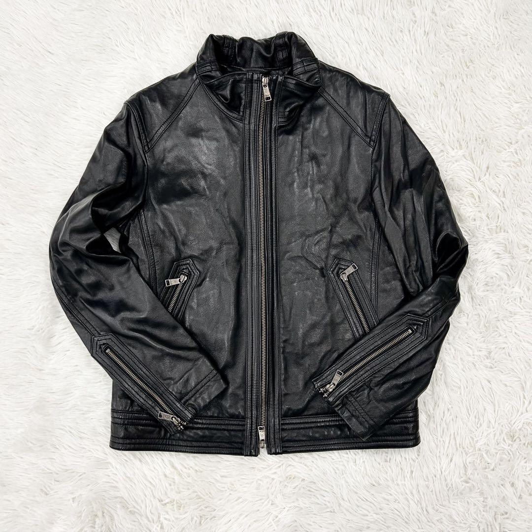 ブラックレーベル レザー シングルライダース チェック ライナー付 M