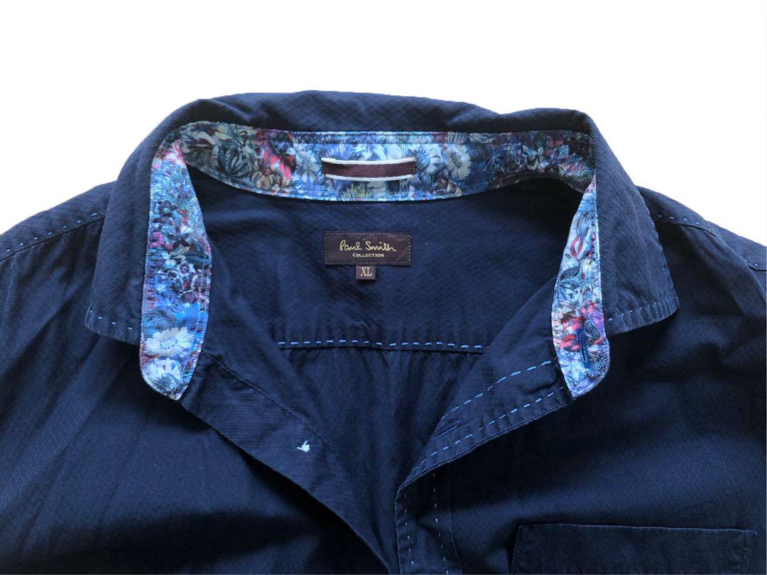 美品 ポールスミス ジャガードシャツ ネイビー XL
