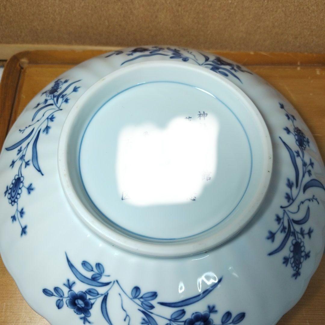 三洋陶器 龍峰窯 龍峯窯 染付更紗 花鳥文 輪花鉢 菊割 大鉢 盛鉢