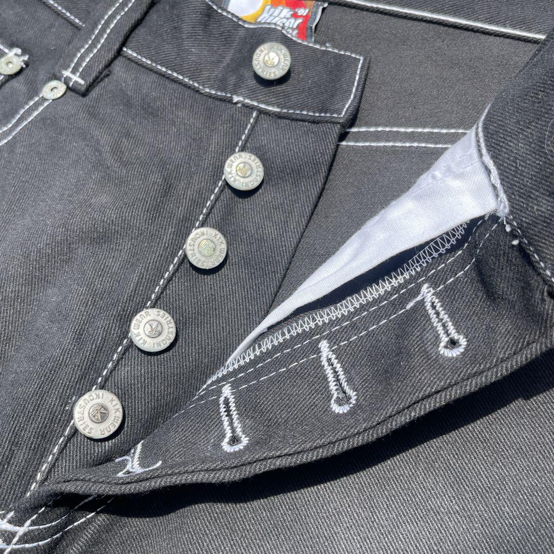 W32 90s KIK WEARサイドラインバギーデニム　黒 レイヴ　JNCO