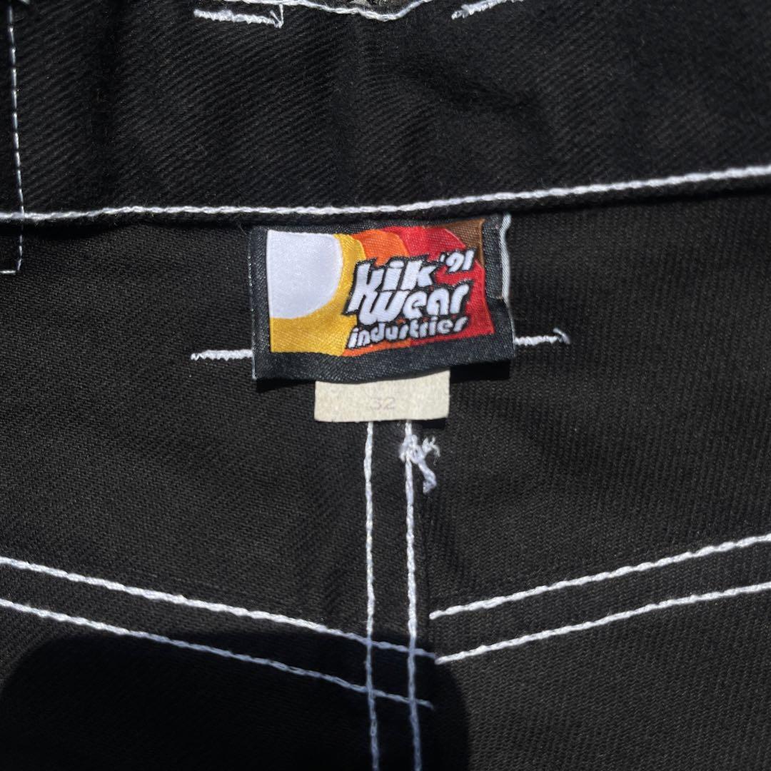 W32 90s KIK WEARサイドラインバギーデニム　黒 レイヴ　JNCO
