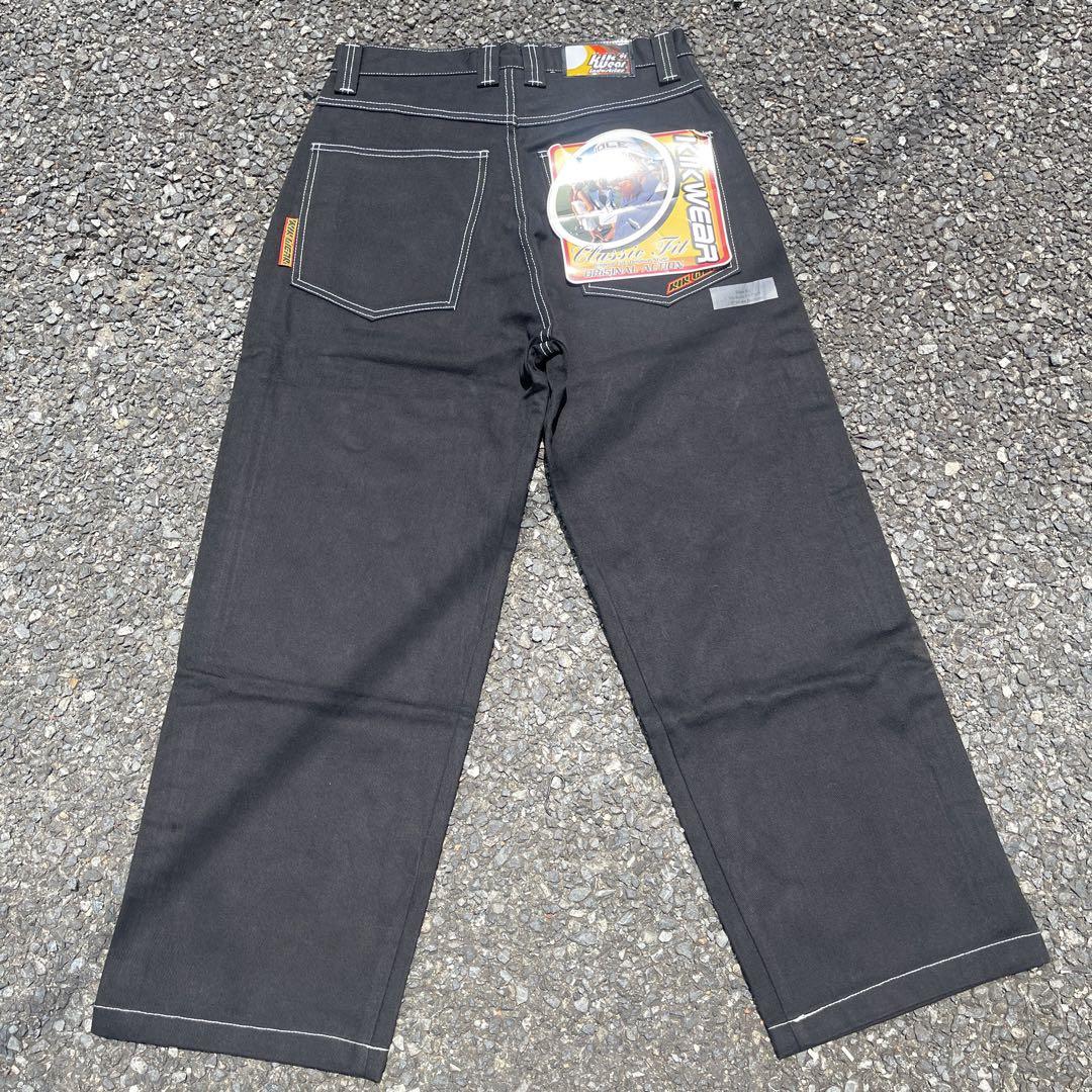 W32 90s KIK WEARサイドラインバギーデニム　黒 レイヴ　JNCO