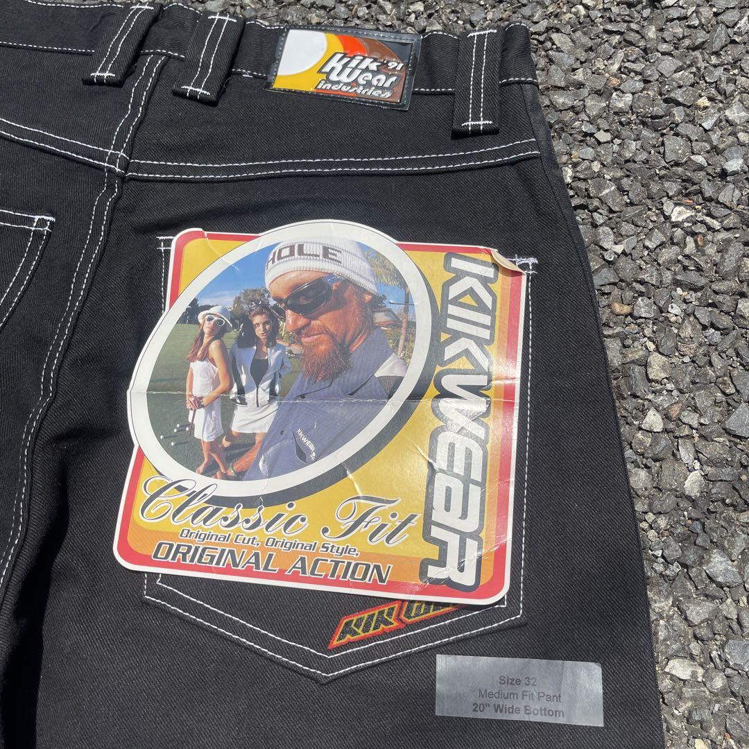 W32 90s KIK WEARサイドラインバギーデニム　黒 レイヴ　JNCO