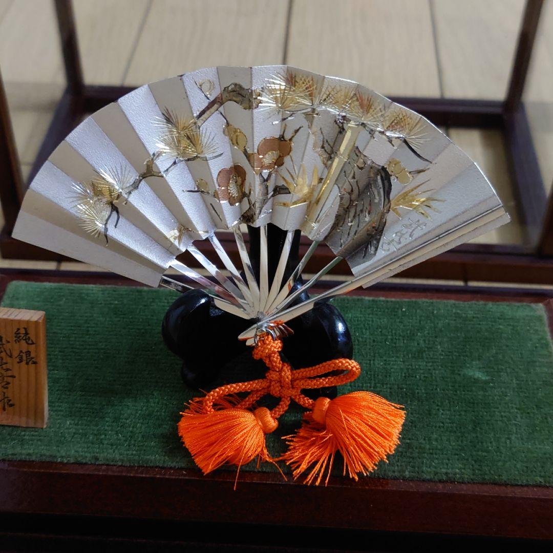 純銀製 置物 扇4号(松竹梅)武比古作 - 置物 純銀製 置物 扇4号(松竹梅)武比古作 - 置物