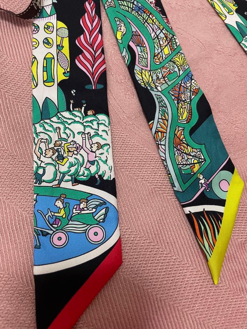 全国一律送料無料。 2本 エルメス リボン ツイリー スカーフ セット バーキン 万国博覧会 赤黄HERMES 安心