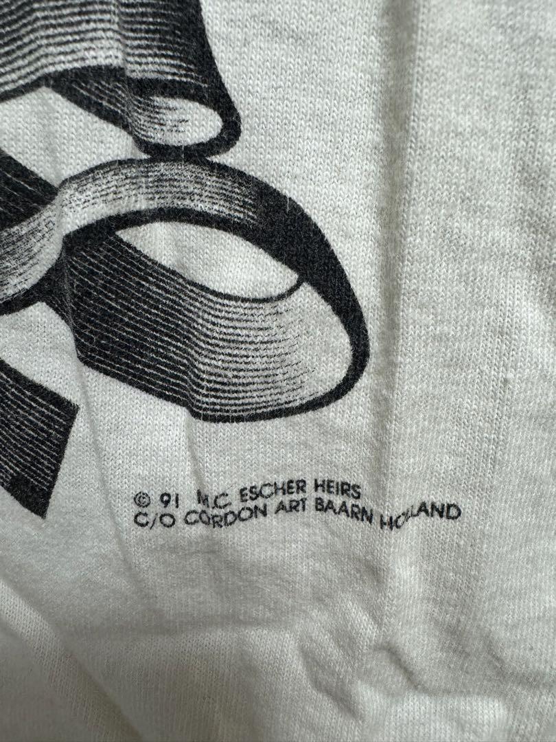 【USA製】90s MCエッシャー マルチプリント ロンT L 騙し絵 空と水 ダ*リ様 90s M.C Escher 騙し絵 マルチプリント ロンT L