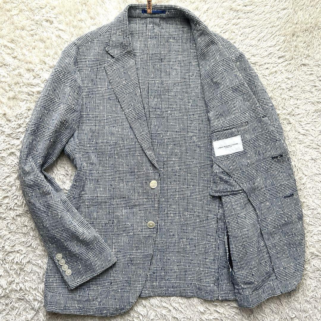 ★希少 XL★ アーバンリサーチ アンコンジャケット グレンチェック 白 × 青