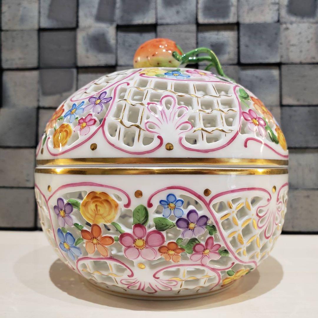 ヘレンド 花柄 ボンボニエール 小物入れ 菓子入れ 蓋物 HEREND