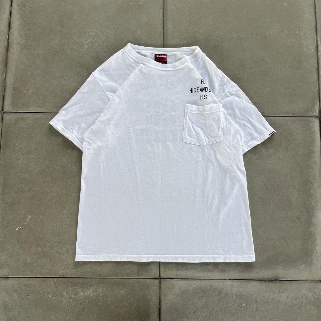 Hide & Seek Tシャツ　ロゴ　胸ポケ　ホワイト　サイズM