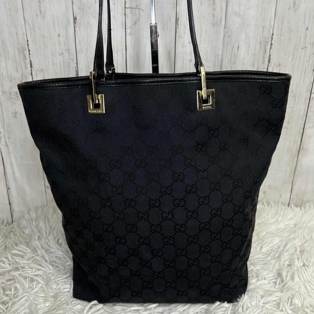 GUCCI GGキャンバス　トートバッグ　ブラック　レザー　ロゴ