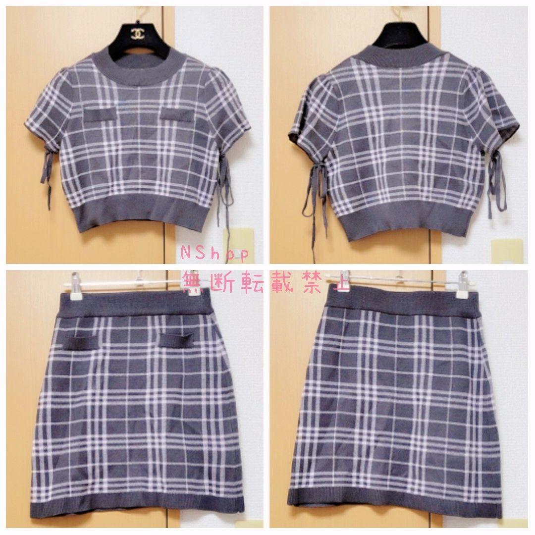 チェックニットセットアップ♡ANG-044