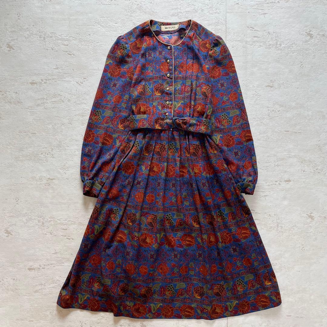MaxMara ヴィンテージ 花柄ワンピース ベルト付き ロング丈上品　ac