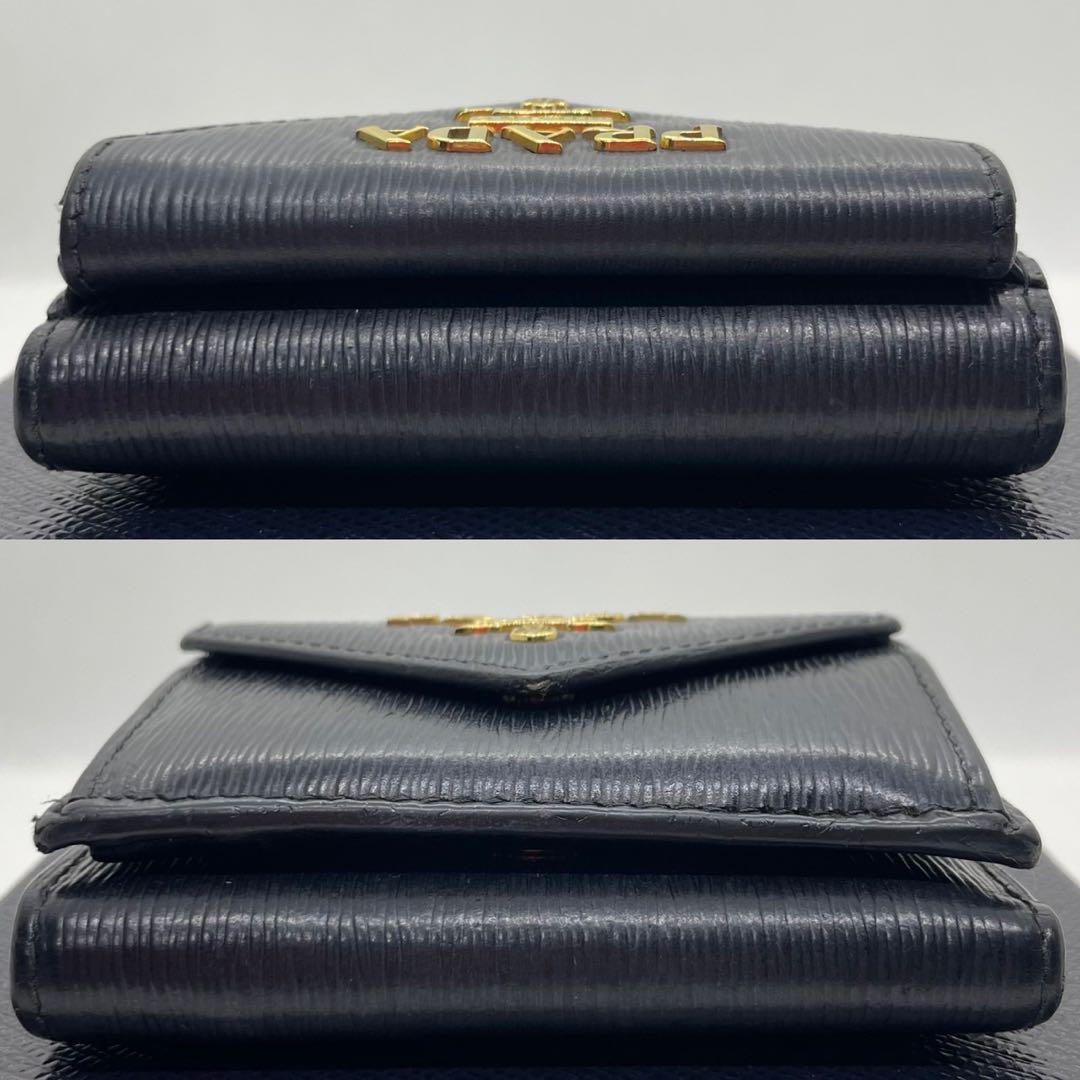極美✨PRADA プラダ 三つ折り財布 サフィアーノレザー 金ロゴ