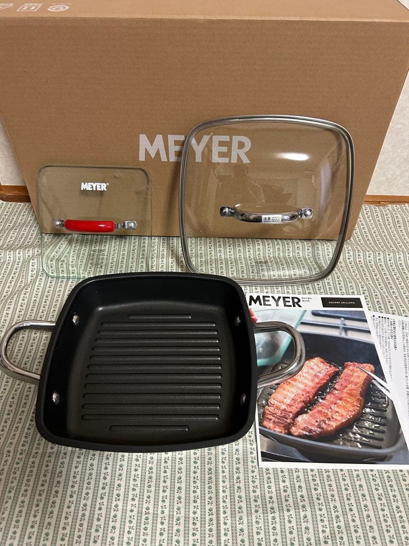MEYER マイヤー スクエアグリルパン 24cm ガラス蓋+グリルプレス付き