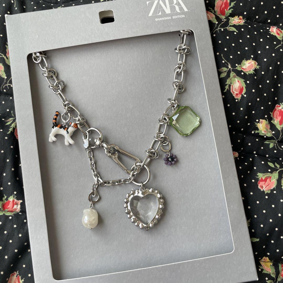 ZARA 上海 チェーンリンク ハートチャームネックレス 新品 猫