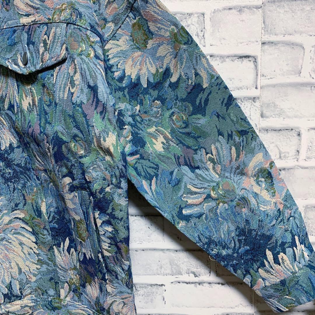未使用品【TIDE EKU】総柄　花柄　おしゃれ　ジャケット　ブルー　M