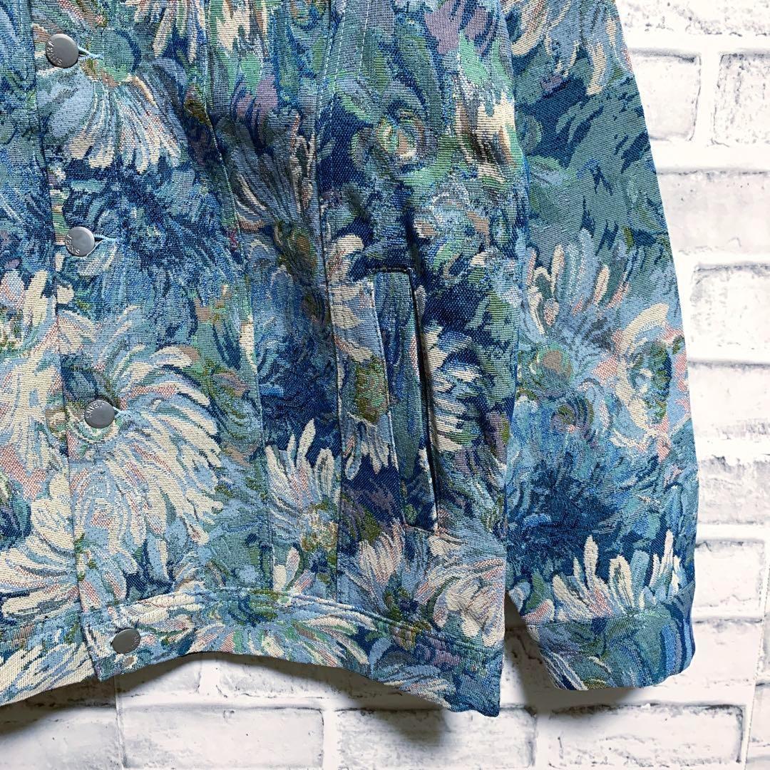 未使用品【TIDE EKU】総柄　花柄　おしゃれ　ジャケット　ブルー　M