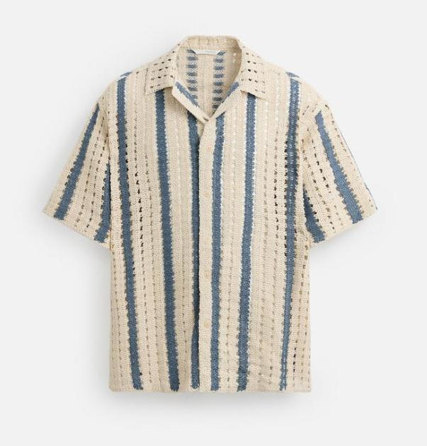 ZARA テクスチャー クロシェシャツ ブルー M (JP M) - メルカリ