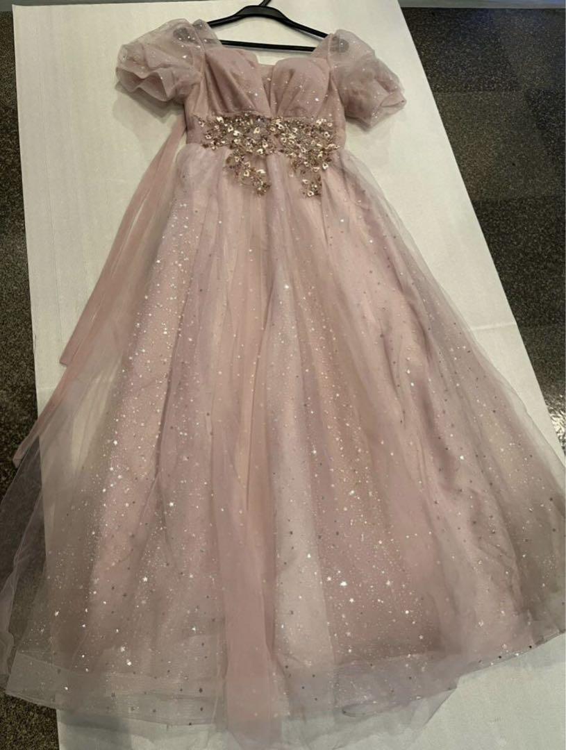 上品　美品　ピンク フリル付き ロングドレス