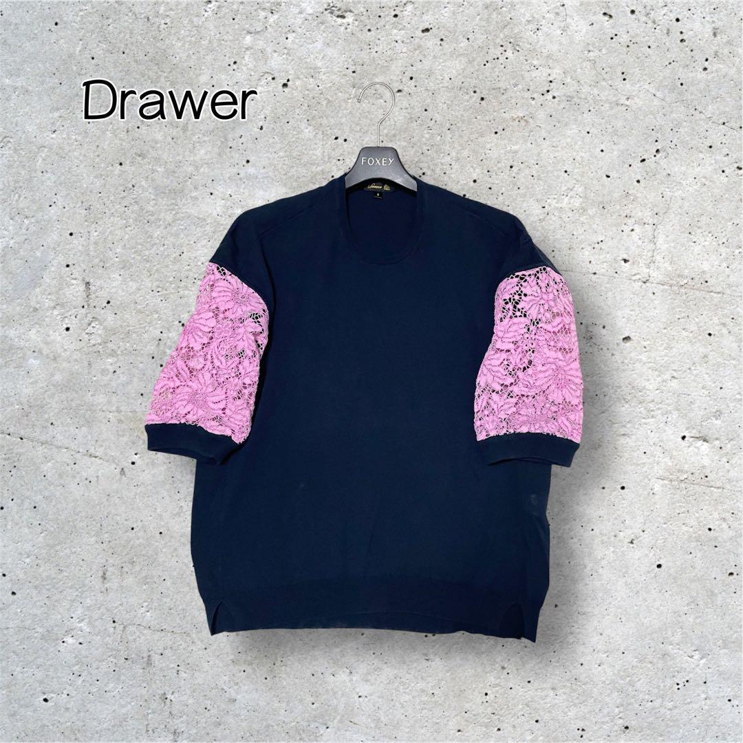 Drawer 16Gコットンレースクルーニット 花柄 レース 定価72,600円