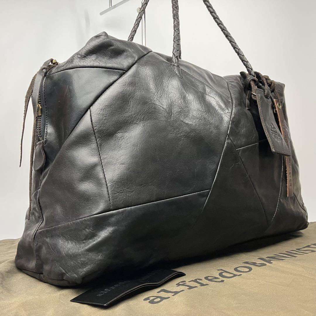 【未使用級】アルフレッドバニスター　オールレザー　パッチワーク　ボストン　黒希少