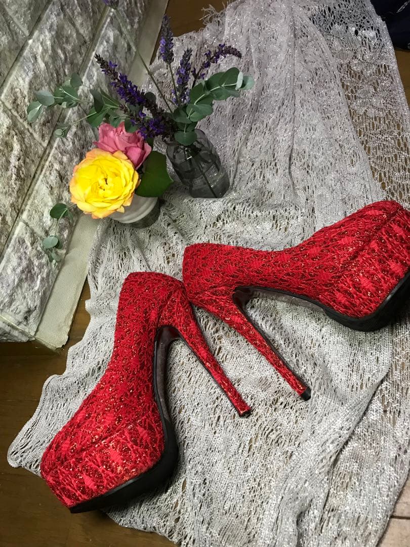 専門ショップ パンプスキャバ嬢 レース ラメ ハイヒール/パンプス