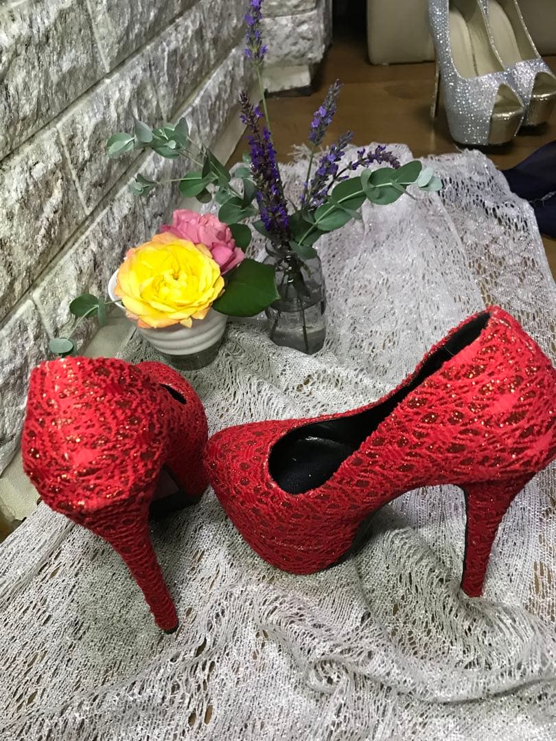 専門ショップ パンプスキャバ嬢 レース ラメ ハイヒール/パンプス