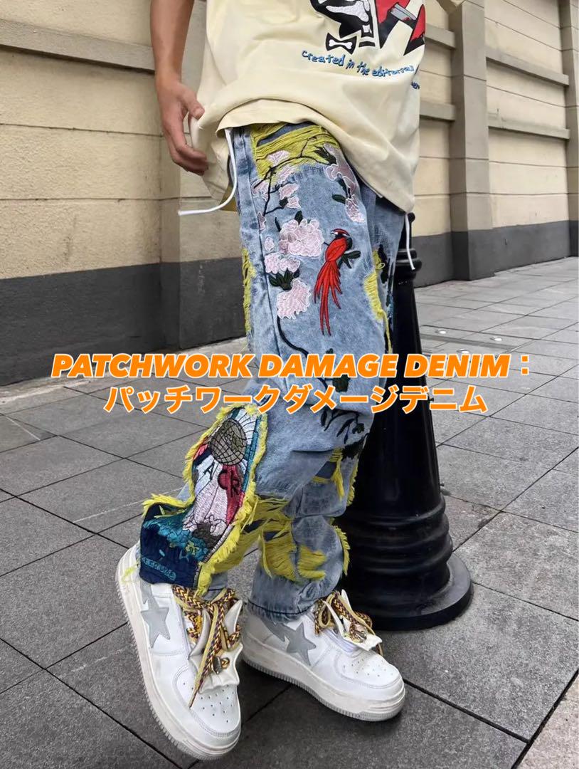 【D&G】ジーンズ デニムパッチワーク ダメージエフェクト D&G】ジーンズ デニムパッチワーク ダメージエフェクト