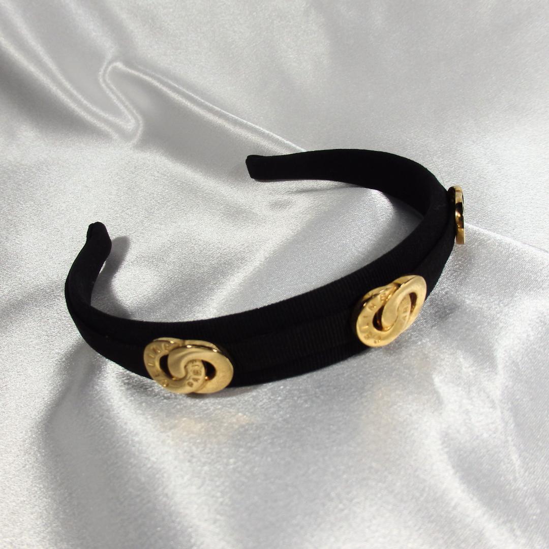 美品☆セリーヌ ダブルサークルロゴ3連 黒 カチューシャ 【☆超目玉