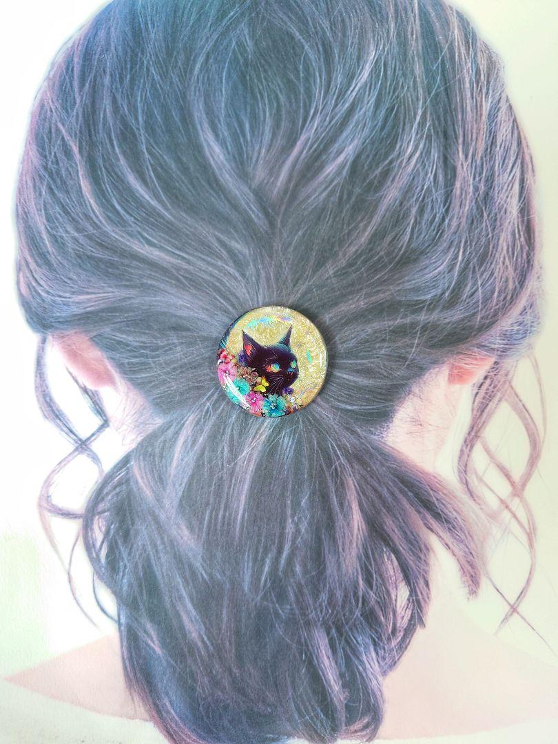 レジン　猫　ヘアゴム　ブローチ　ポニーフック　No.51