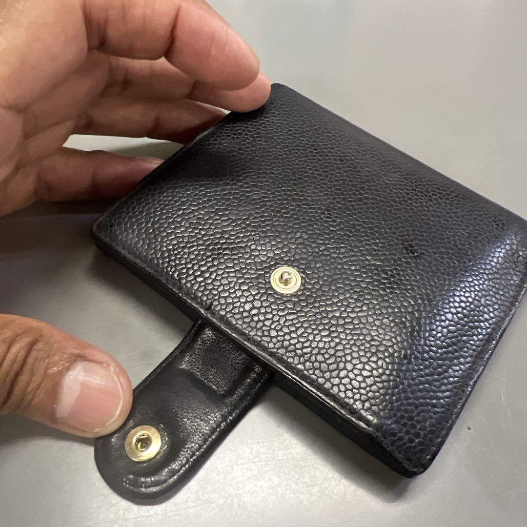 CHANEL シャネル 二つ折り財布 キャビアスキン ココマーク ブラック