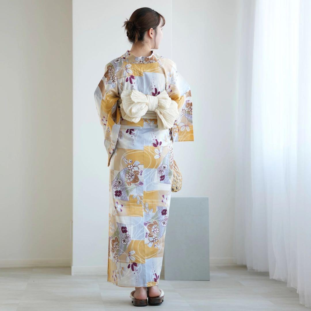 ★新品 3L4L5L 浴衣2点セット utatane からし市松に菖蒲 萩 撫子 ★新品 3L4L5L 浴衣2点セット utatane からし市松に菖蒲 萩 撫子