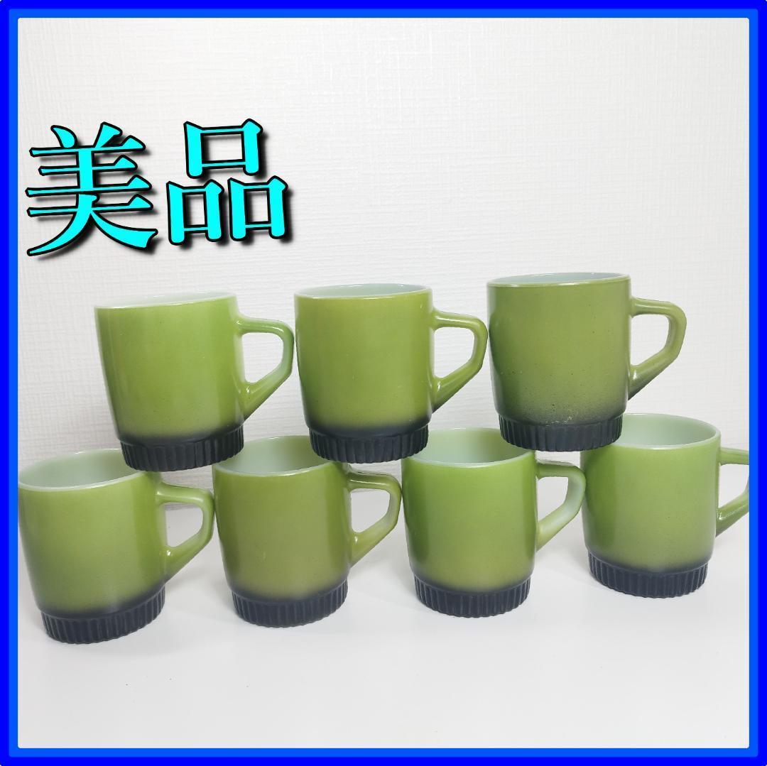 ファイヤーキング リブボトム マグカップ fire king 緑 黒 fEO7