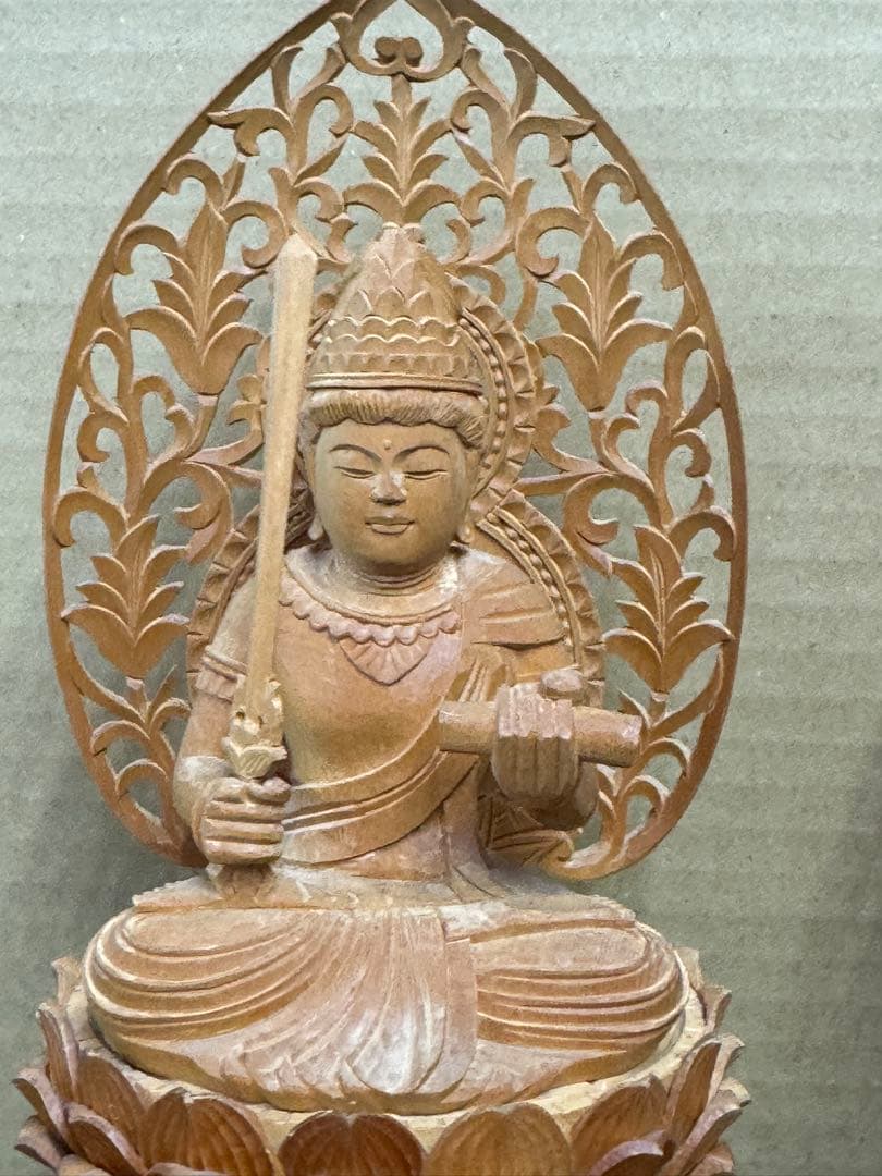 仏像 木彫 白木 [獅子乗 文殊菩薩像][象乗 普賢菩薩像] 全高