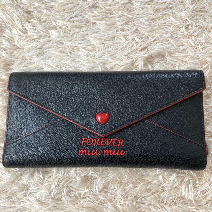 められる 美品 フォーエバー 長財布 ハート 黒 EQDsl-m32744398756 ミュウミュウ ラブレター マドラス れなし