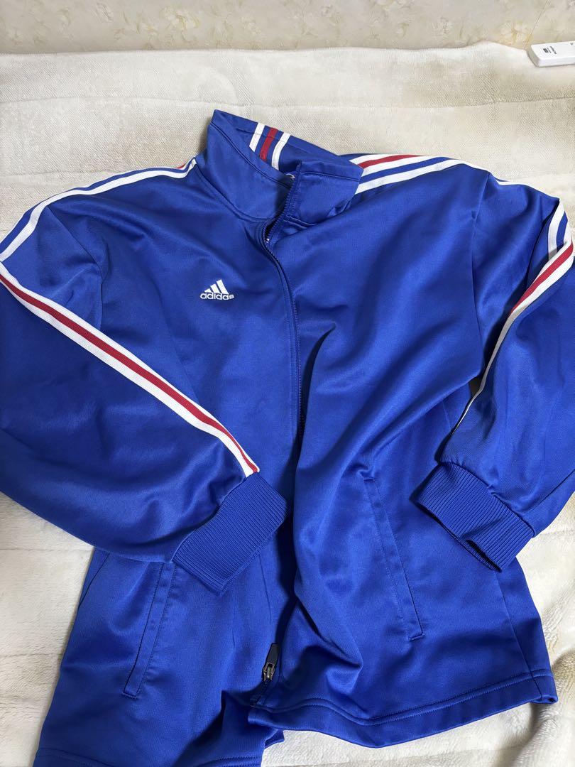 adidas ジャージ上下セット 青 ストライプ