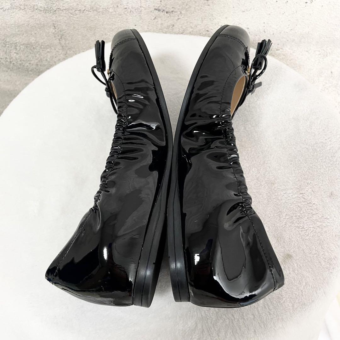 PRADA プラダ　フラットシューズ　ロゴ　パテントレザー　エナメル　ブラック