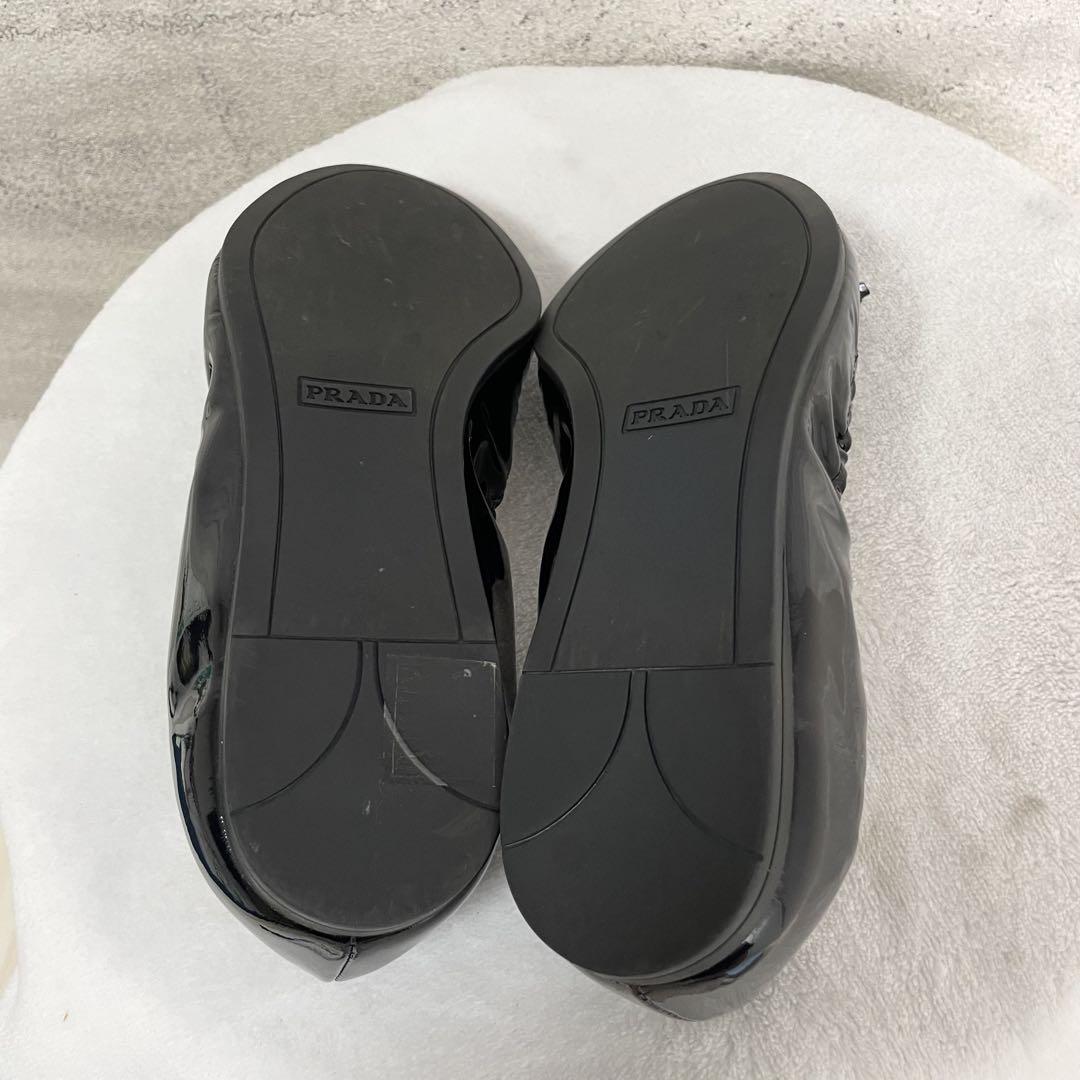 PRADA プラダ　フラットシューズ　ロゴ　パテントレザー　エナメル　ブラック