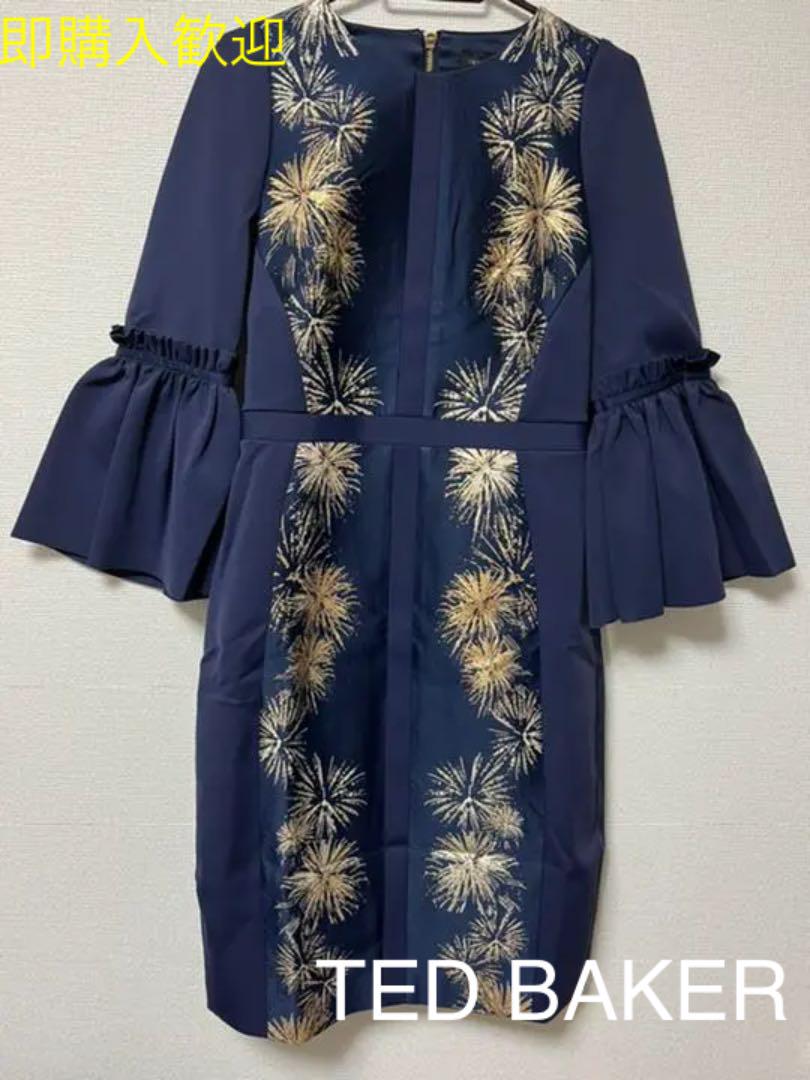 待望☆】 テッドベイカー 新品 パーティドレス ワンピース 刺繍 紺色 購入いただける BAKERドレス 希少!新品同様TED ひざ丈ワンピース