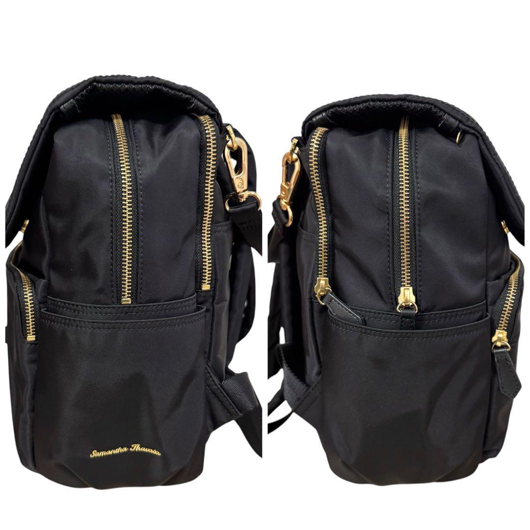 美品　サマンサタバサ　リュック　バックパック　ロゴ　ゴールド　ナイロン　ブラック 美品 サマンサタバサ リュック 2way 肩掛け ナイロン ブラック