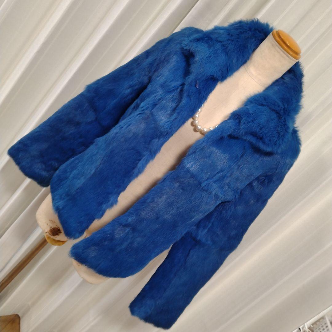 美品✩ブルー✩ファーコート✩珍しいカラー✩留め具有り✩Sサイズ✩柔らかですよ