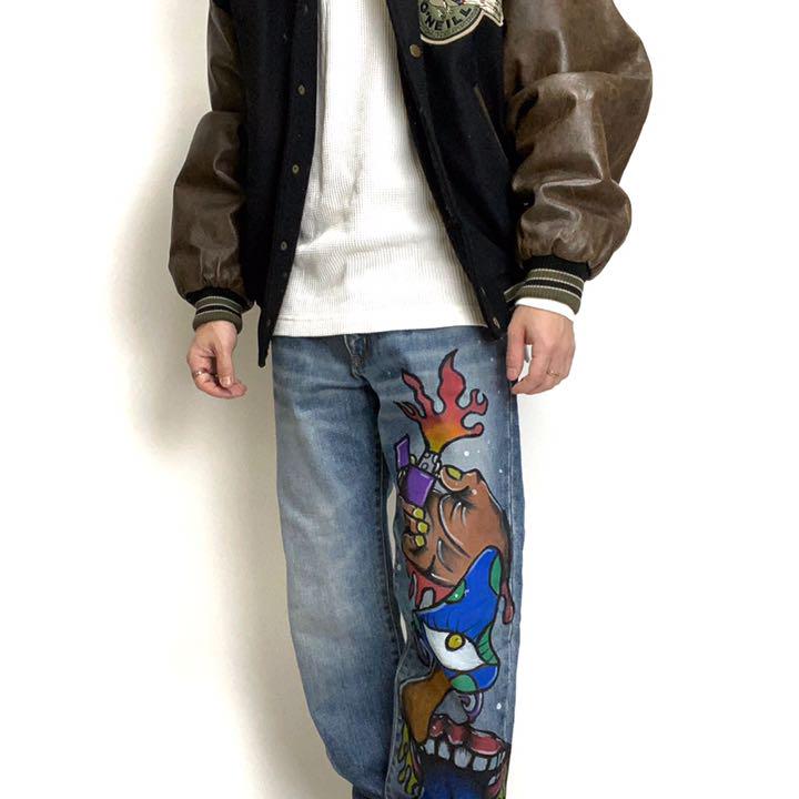 売れ筋】 ヒップホップ ライター デザイン ゆるダボ】 LEX 【ペイント 神奈川激安 【ペイントデニム DOPE ヒップホップ系 DOPEキャラ イナズマ ゆるダボ】 デニム/ジーンズ